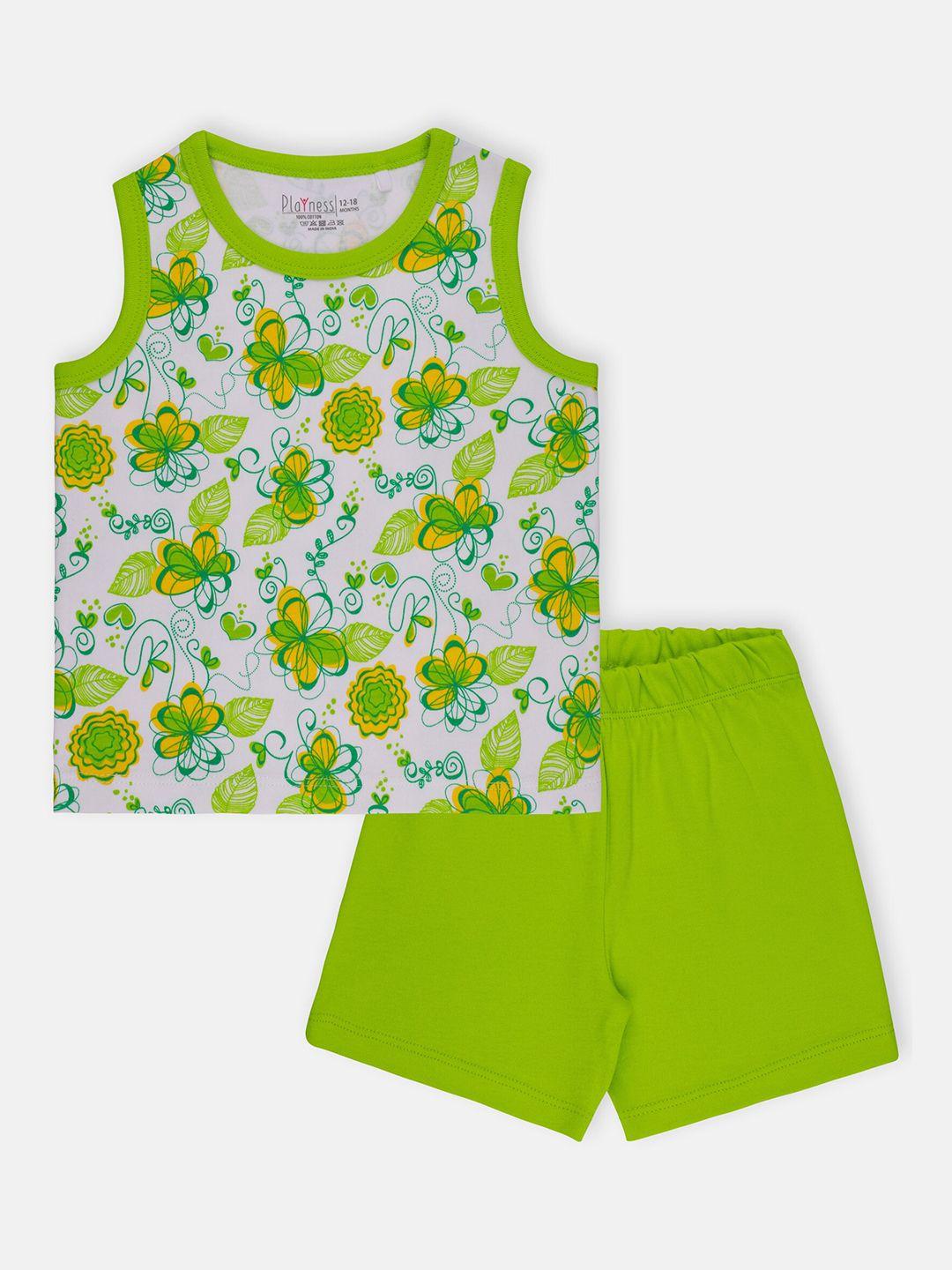 playness boys white & green printed top with shorts