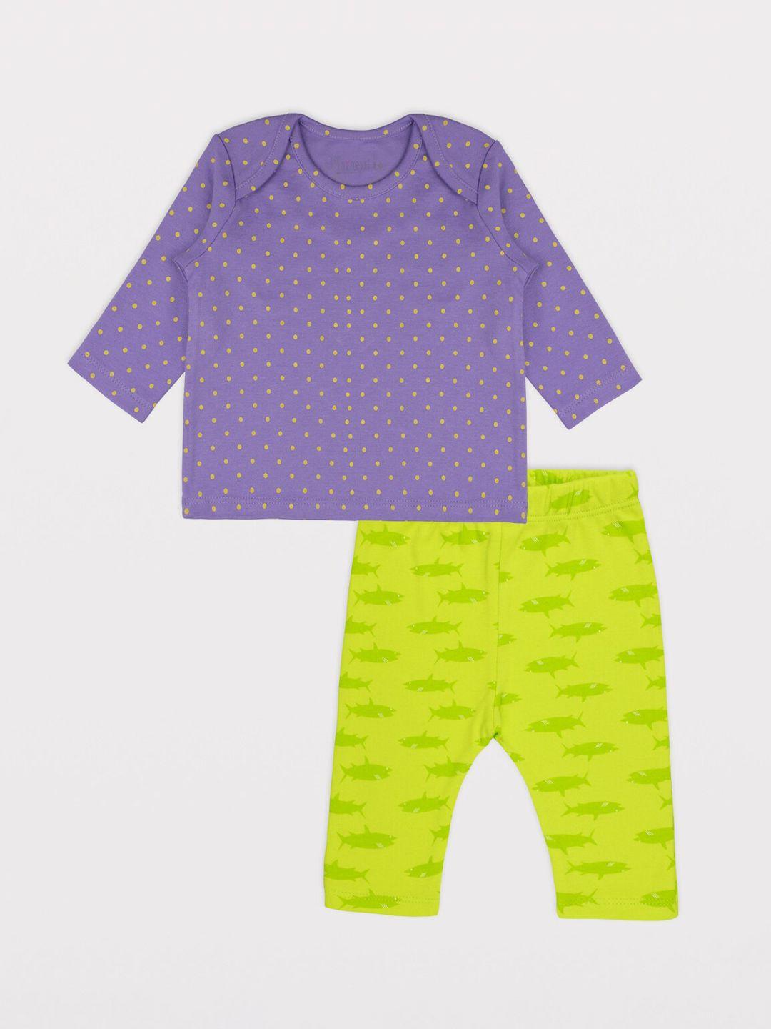 playness unisex kids purple & green printed night suit