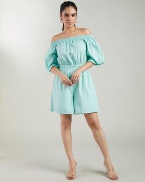 playsuit with off-shoulder sleeves