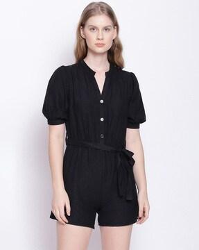 playsuit with puffed sleeves & waist tie-up