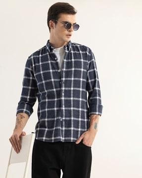 plazagrid checked slim fit shirt