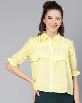 pleasing ruffled shirt with spread collar