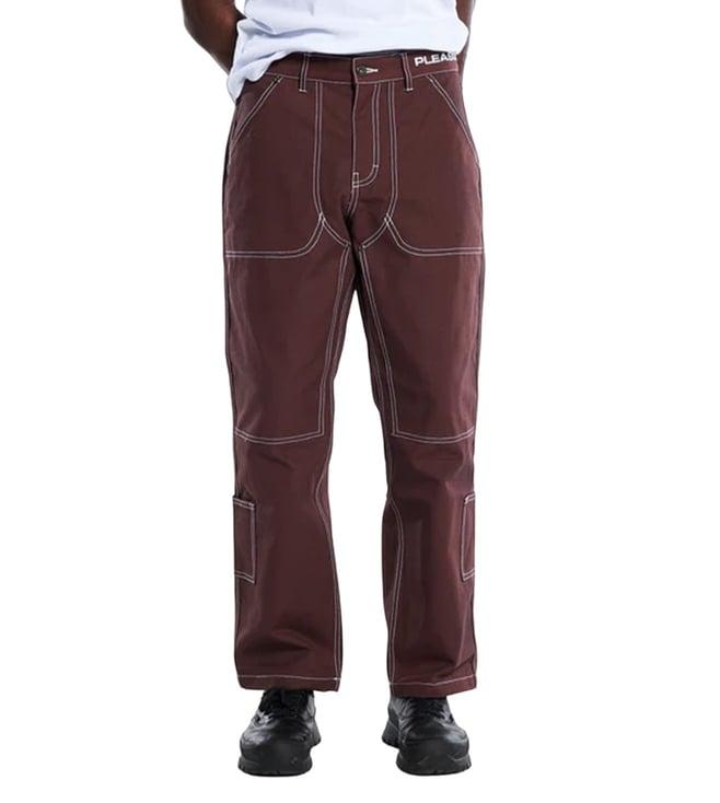 pleasures capsul x brown ultra utility relaxed fit flat front trousers