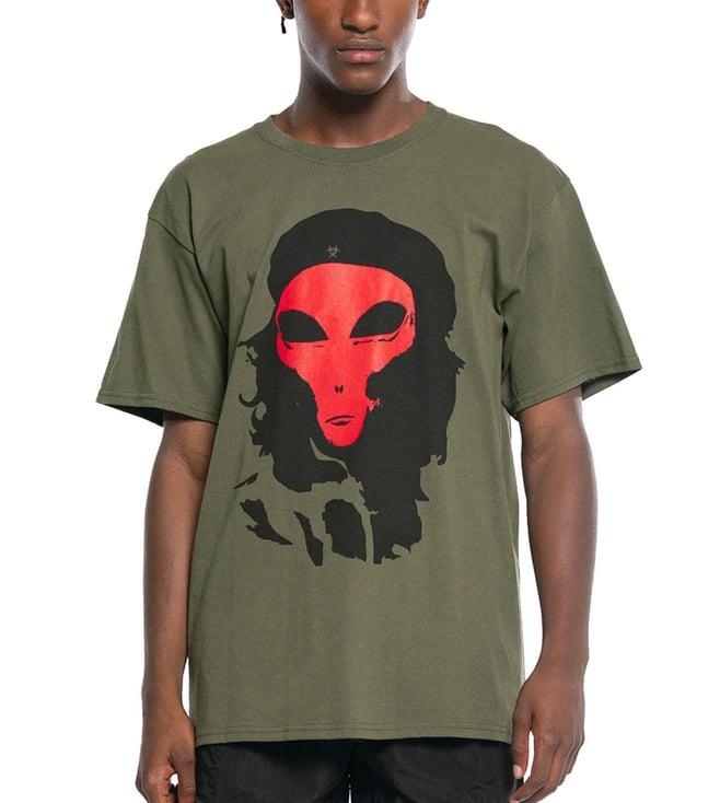 pleasures capsul x olive alien printed regular fit t-shirt