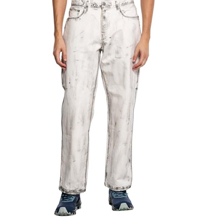 pleasures capsul x white splice workpant relaxed fit flat front trousers