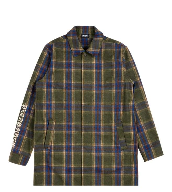 pleasures x capsul green soul plaid trench checks relaxed fit coat