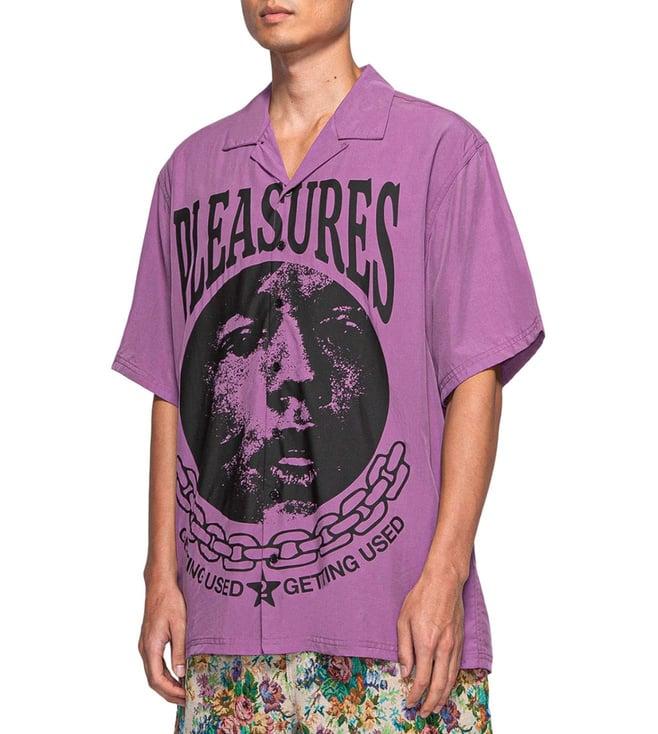 pleasures x capsul purple used logo relaxed fit shirt