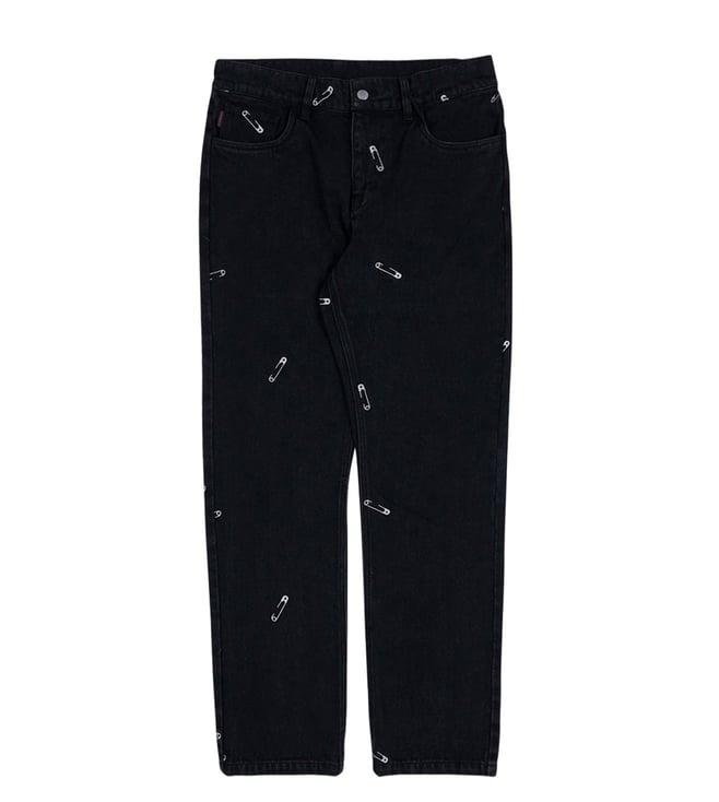 pleasures x capsul relaxed black safety pin printed mid rise jeans