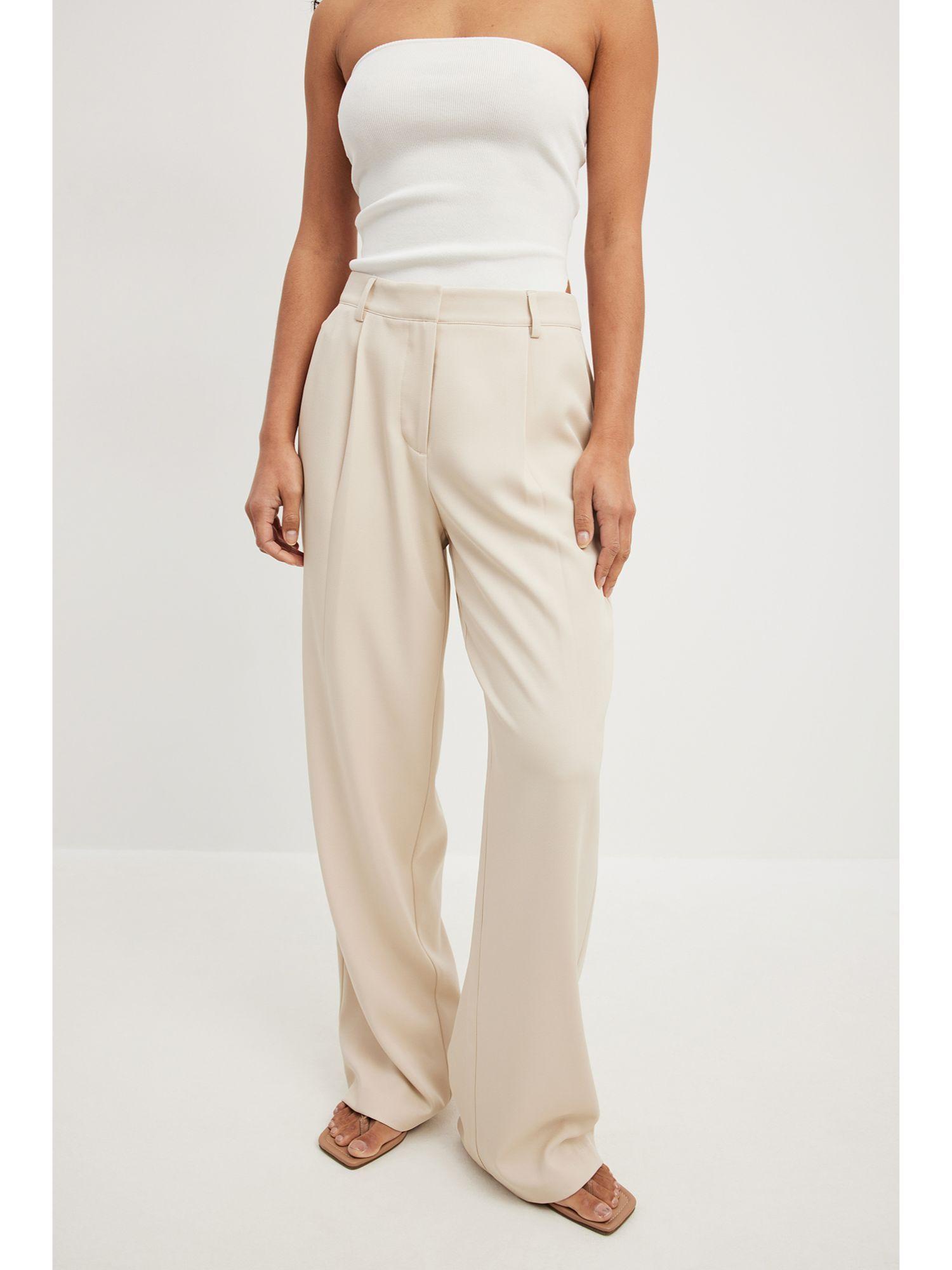 pleat detail mid waist suit pants cream