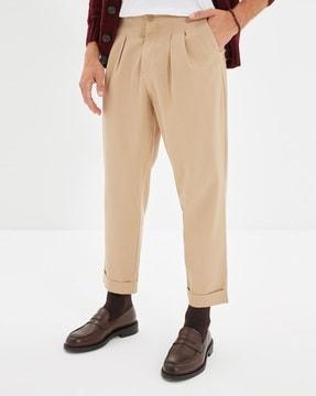 pleat-front ankle-length trousers
