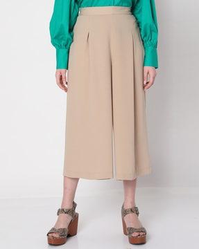 pleat-front culottes with side-button closure