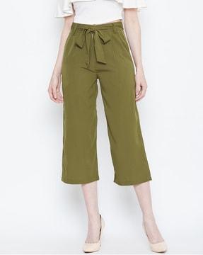 pleat-front culottes with waist tie-up
