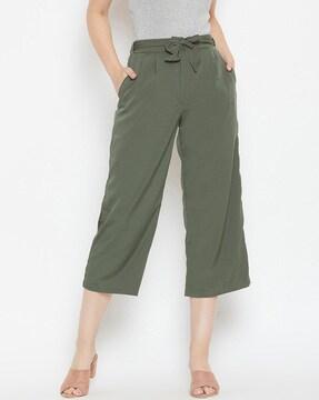 pleat-front culottes with waist tie-up