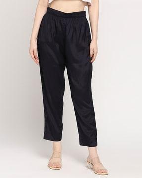 pleat-front pants with elasticated waist