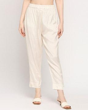 pleat-front pants with elasticated waist