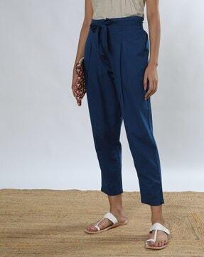 pleat-front pants with waist tie-up