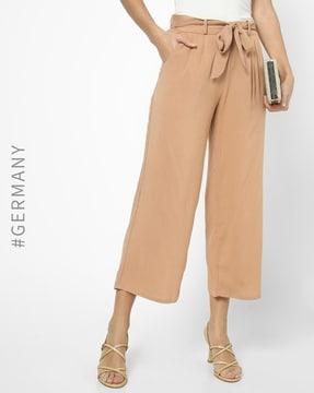 pleat-front pants with waist tie-up
