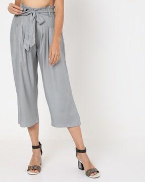 pleat-front paperbag-waist culottes