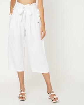 pleat-front paperbag-waist culottes