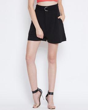 pleat-front shorts with fabric belt