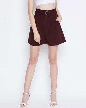 pleat-front shorts with fabric belt