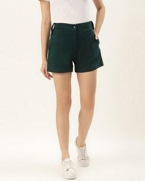 pleat front shorts with zipper closure