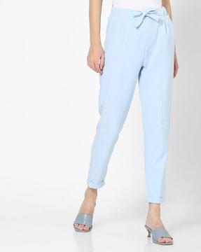 pleat-front slim pants with insert pockets