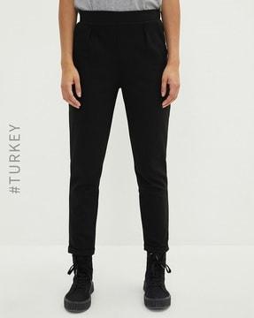 pleat-front straight fit trousers