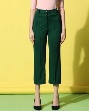 pleat-front trousers with button-loop closure