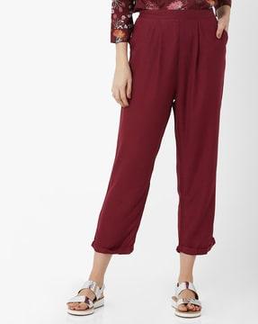 pleated casual pants with semi-elasticated waist