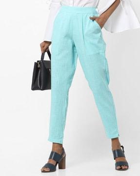 pleated cotton trousers with semi-elasticated waist