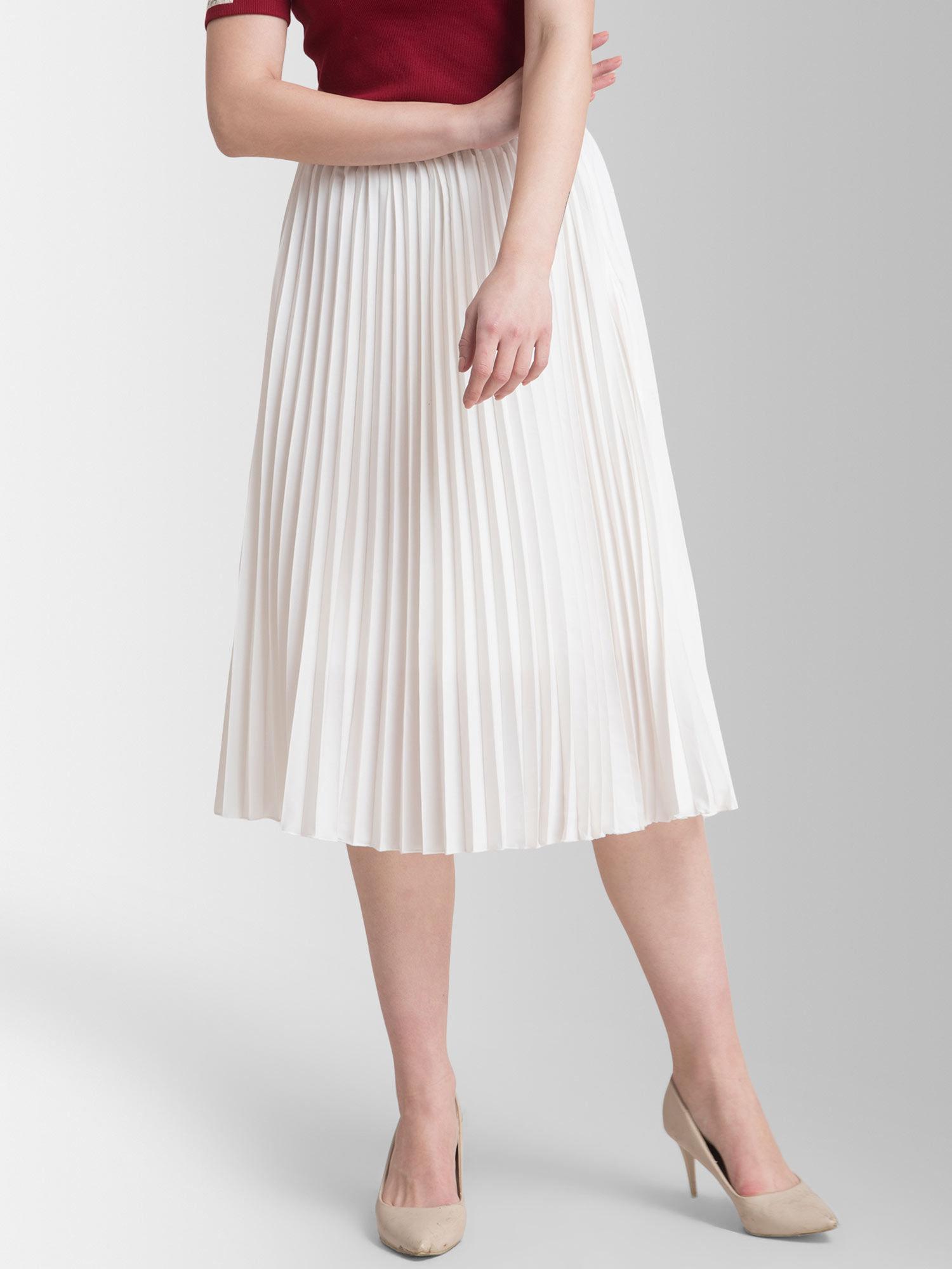 pleated flared midi skirt - white