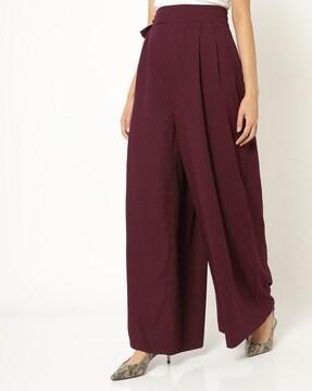 pleated palazzo pants with tie-up