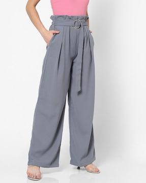 pleated palazzos with paper bag waist