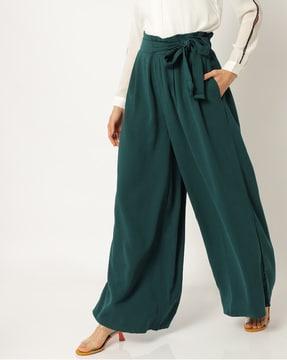pleated palazzos with waist tie-up