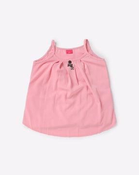 pleated strappy top with embellished accent