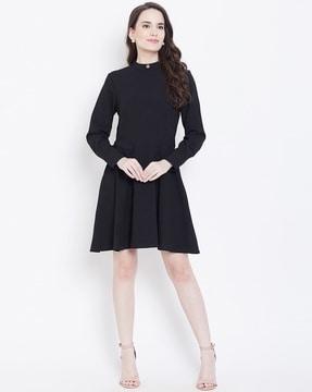 pleated a-line dress with back-zip closure