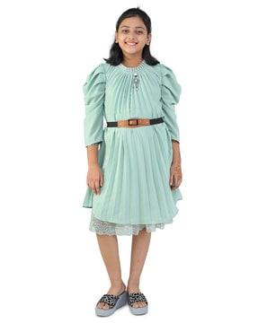 pleated a-line dress with belt