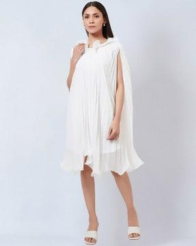 pleated a-line dress with ruffles