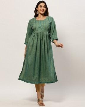 pleated a-line kurta with embroidered yoke