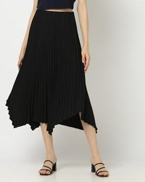pleated a-line skirt with asymmetric hem