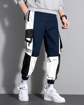 pleated cargo jogger pants with contrast taping