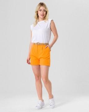 pleated cotton shorts with belt