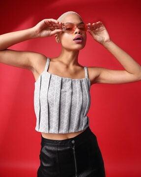 pleated crop top with zari accent