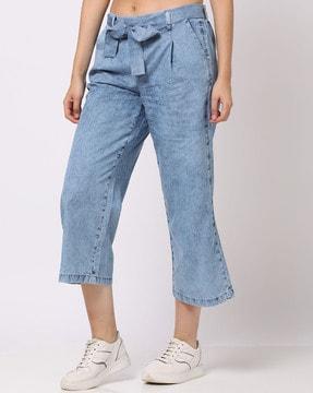 pleated culotte jeans with belt