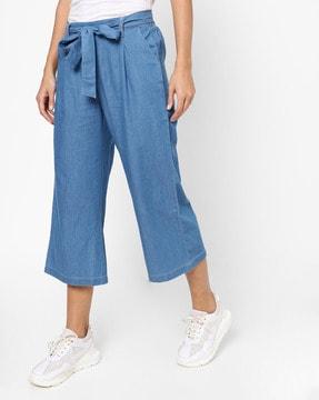 pleated culottes with fabric belt