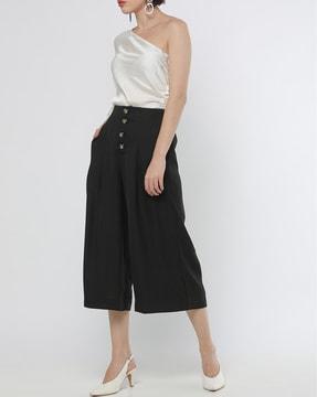 pleated culottes with short button placket