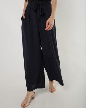 pleated culottes with waist tie-up