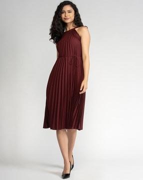 pleated fit & flare dress