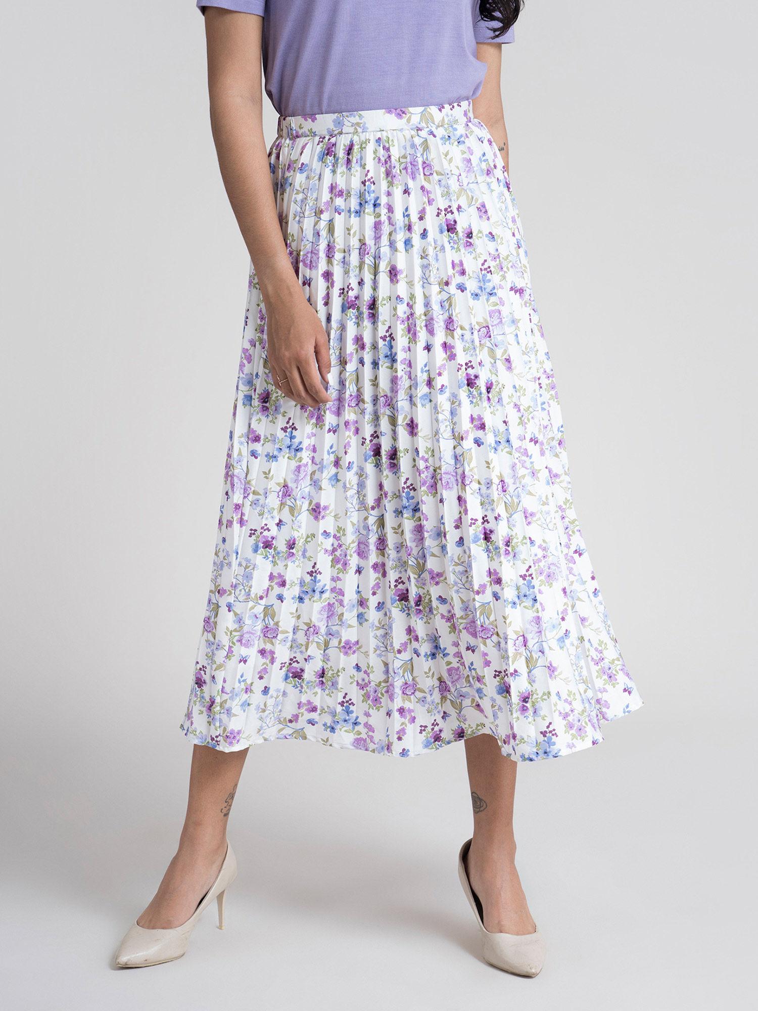 pleated flared floral midi skirt - lilac